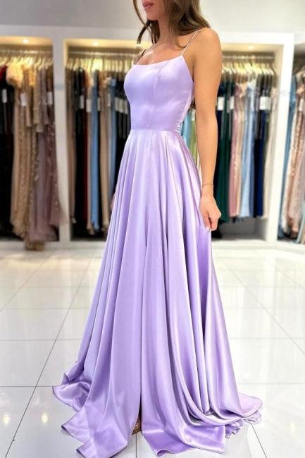 Vestidos de fiesta sencillos, largos, color lila, corte A, sin mangas