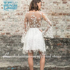 Vestidos de novia sencillos de NumberSea, nuevos, con corte A, encaje, cortos, hasta la rodilla y transparencias