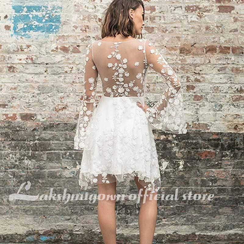 Vestidos de novia sencillos de NumberSea, nuevos, con corte A, encaje, cortos, hasta la rodilla y transparencias