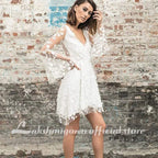 Vestidos de novia sencillos de NumberSea, nuevos, con corte A, encaje, cortos, hasta la rodilla y transparencias