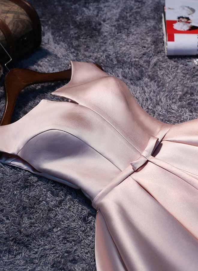 Simple Pink A line Satin Short Prom Dress Homecoming Dress