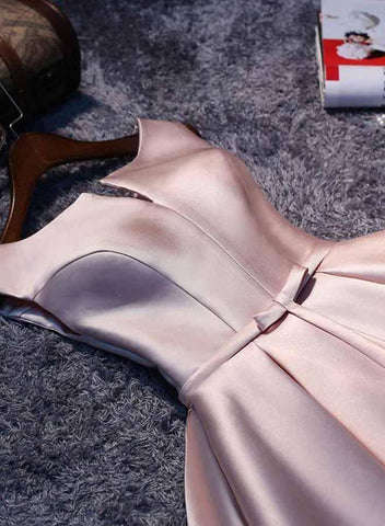 Simple Pink A line Satin Short Prom Dress Homecoming Dress