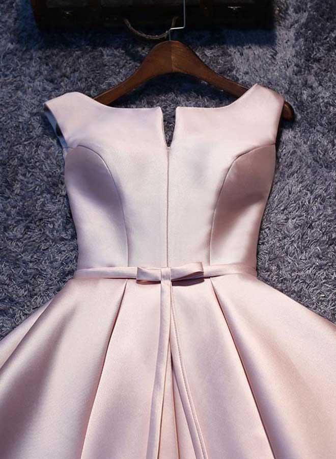 Vestido de fiesta corto de satén rosa sencillo de corte A, vestido de regreso a casa