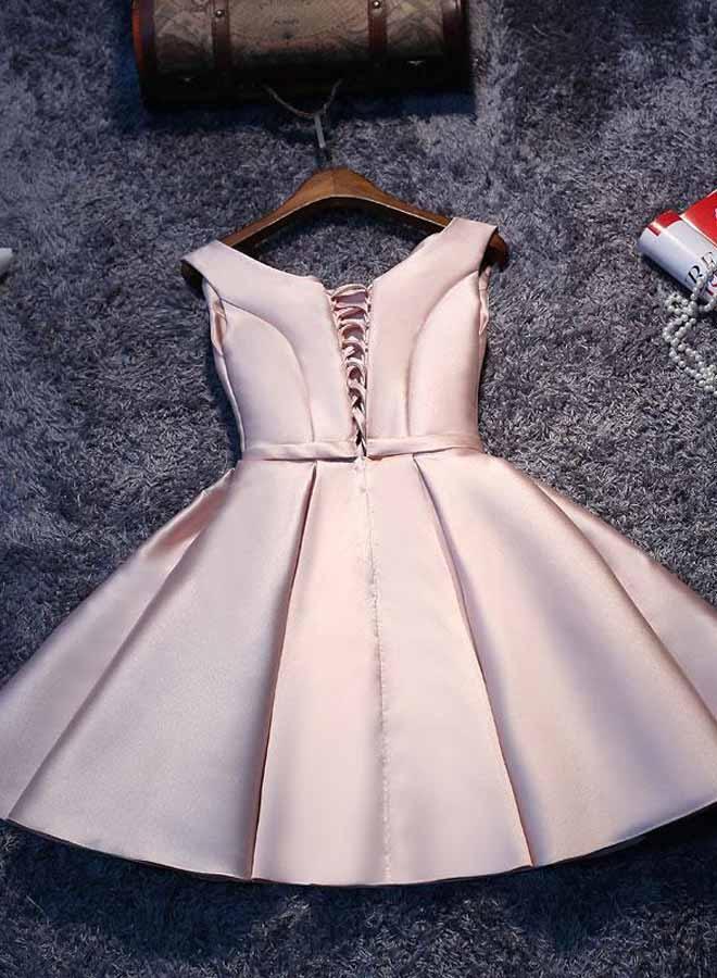 Vestido de fiesta corto de satén rosa sencillo de corte A, vestido de regreso a casa