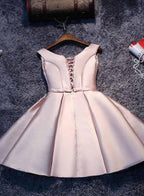 Vestido de fiesta corto de satén rosa sencillo de corte A, vestido de regreso a casa