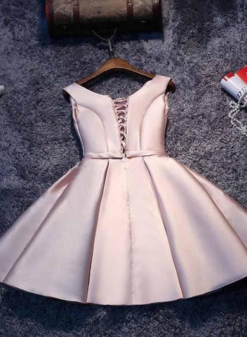 Simple Pink A line Satin Short Prom Dress Homecoming Dress