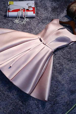 Simple Pink A line Satin Short Prom Dress Homecoming Dress