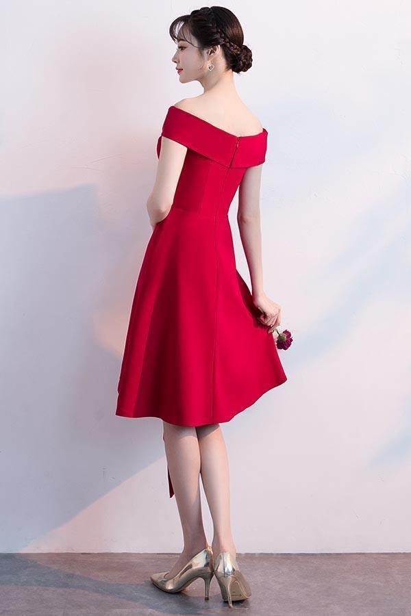 Simple Red Satin Off The Shoulder Homecoming Dresses Party Dresses