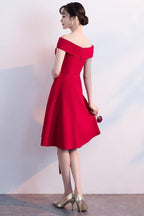Simple Red Satin Off The Shoulder Homecoming Dresses Party Dresses