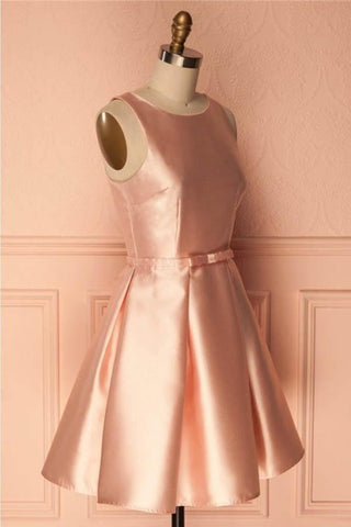 Simple Satin Short Prom Dress Homecoming Dresses with BowKnot