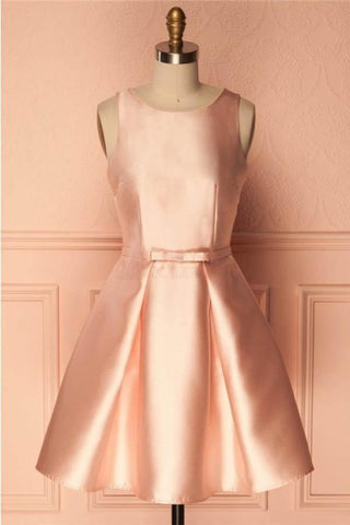 Simple Satin Short Prom Dress Homecoming Dresses with BowKnot