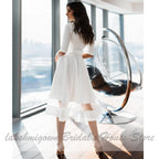 Vestido de novia elegante de satén sencillo hasta la rodilla de NumberSea