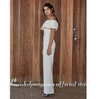Vestidos de novia sencillos de satén NumberSea con monos y hombros descubiertos