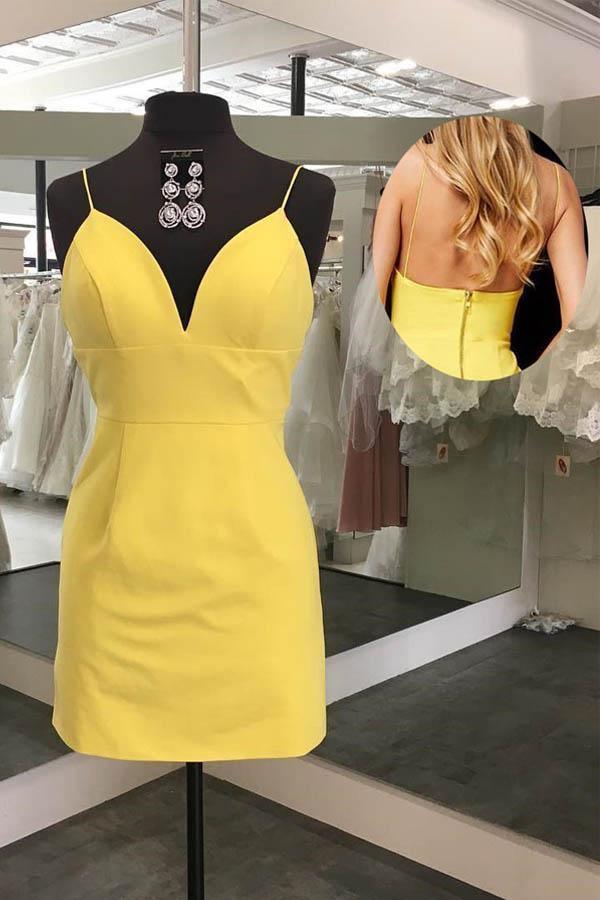 Vestido mini de fiesta rojo con tirantes y escote en V, sencillo, para regreso a casa