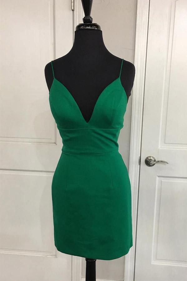 Vestido mini de fiesta rojo con tirantes y escote en V, sencillo, para regreso a casa