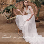 Vestidos de novia NumberSea sencillos de gasa con escote en V, manga corta y encaje, espalda descubierta