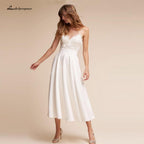 NumberSea Einfache Kurze Hochzeit Kleid Satin Sexy Braut Strand Spaghetti Trägern