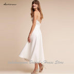 NumberSea Einfache Kurze Hochzeit Kleid Satin Sexy Braut Strand Spaghetti Trägern