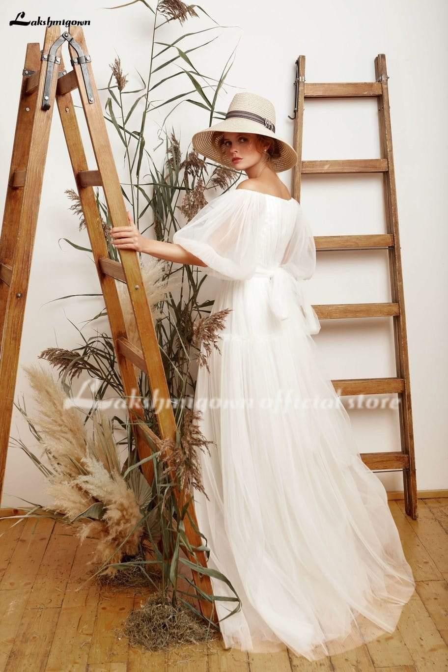 Vestido de novia sencillo de tul NumberSea, elegante, corte A