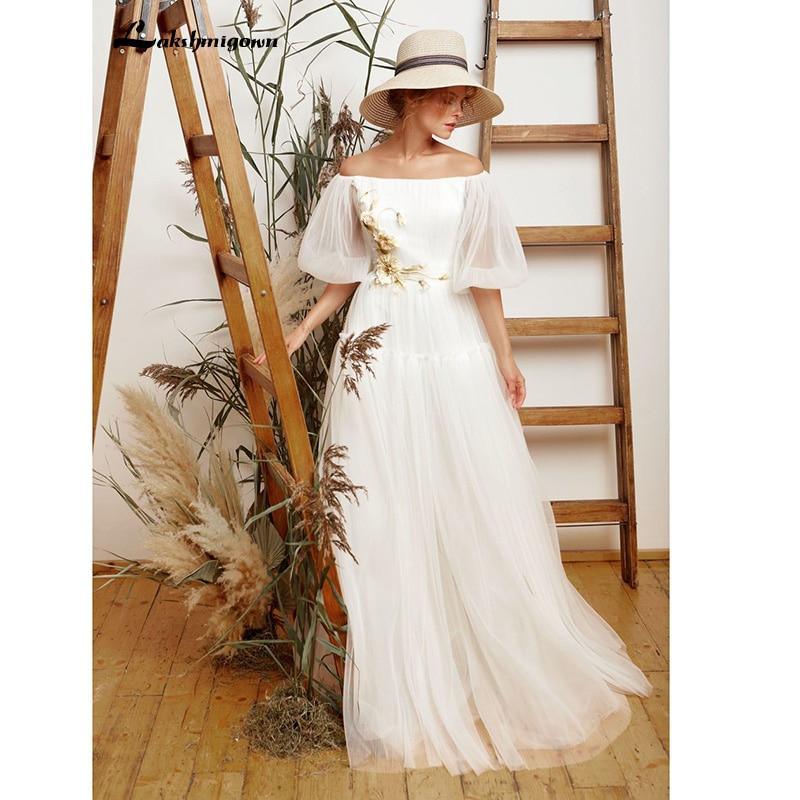 Vestido de novia sencillo de tul NumberSea, elegante, corte A