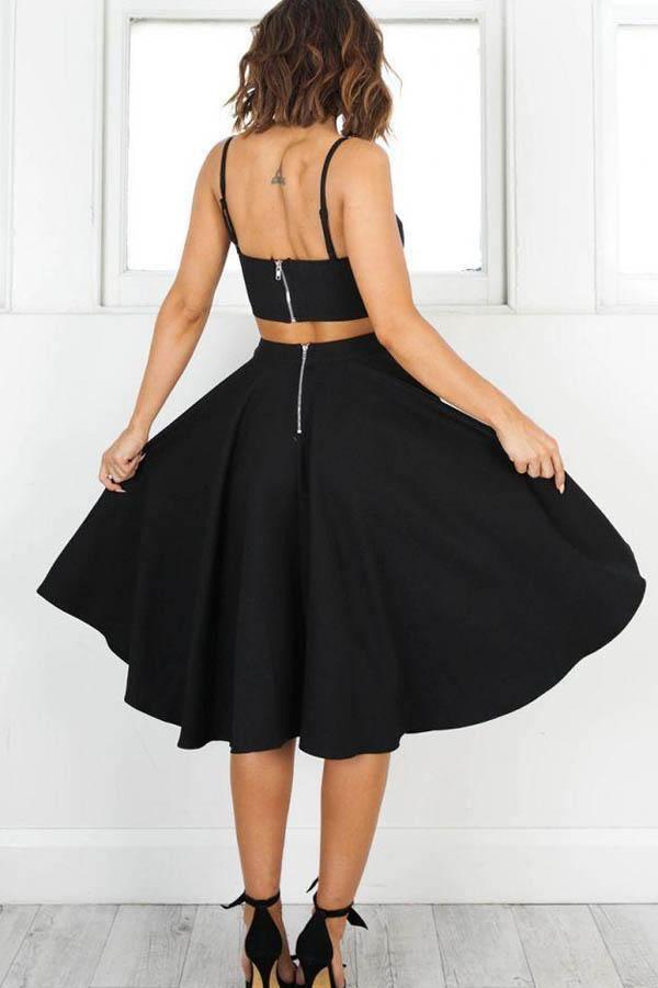 Simple Two Pieces Black Short Prom Dresses Homecoming Dresses