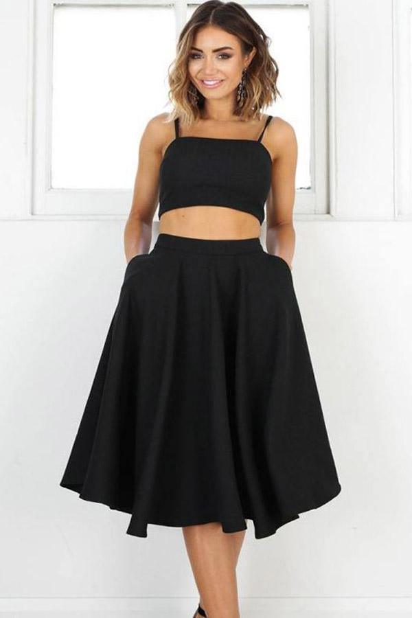 Simple Two Pieces Black Short Prom Dresses Homecoming Dresses