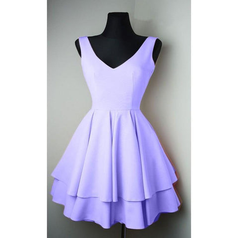 Simple V Neck Satin Pretty Homecoming Dresses Short Prom Dresses