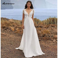 Vestido de novia sencillo NumberSea de gasa con encaje suave y corte en A y manga corta