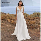 Vestido de novia sencillo NumberSea de gasa con encaje suave y corte en A y manga corta