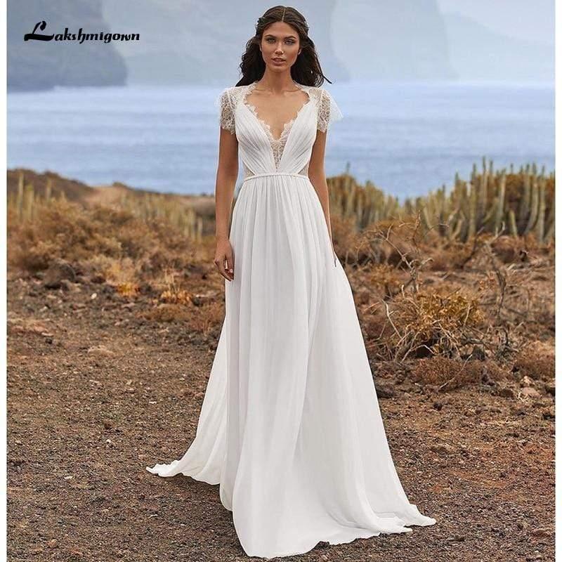 Vestido de novia sencillo NumberSea de gasa con encaje suave y corte en A y manga corta