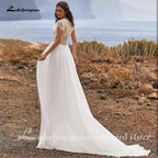 Vestido de novia sencillo NumberSea de gasa con encaje suave y corte en A y manga corta