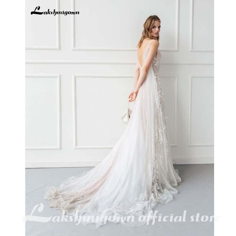 Vestido de novia sencillo NumberSea con tirantes finos y encaje hasta el suelo