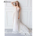 Vestido de novia sencillo NumberSea con tirantes finos y encaje hasta el suelo