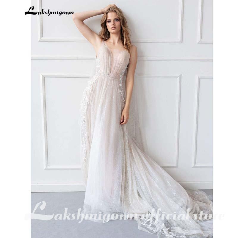 Vestido de novia sencillo NumberSea con tirantes finos y encaje hasta el suelo