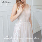 Vestido de novia sencillo NumberSea con tirantes finos y encaje hasta el suelo