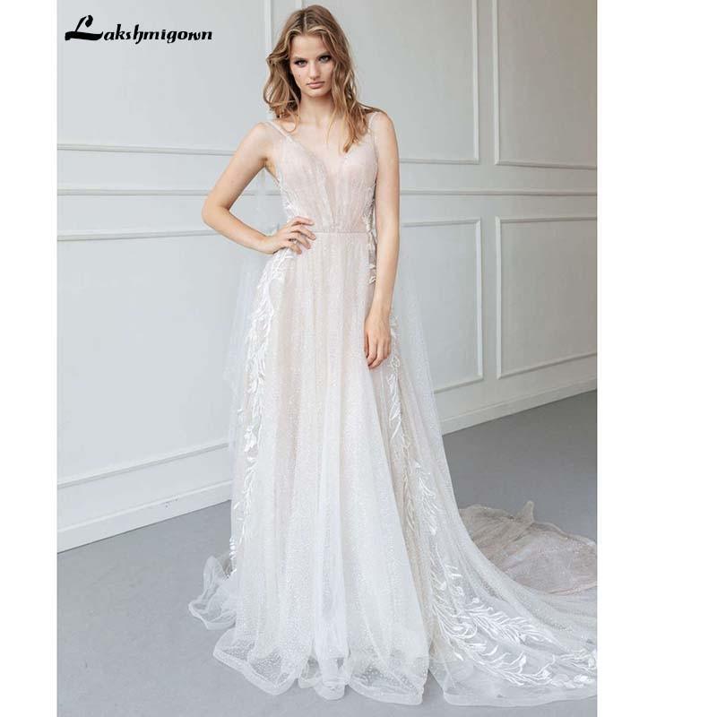 Vestido de novia sencillo NumberSea con tirantes finos y encaje hasta el suelo