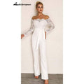 Monos sencillos de encaje blanco NumberSea para vestidos de novia, traje de pantalón de manga larga