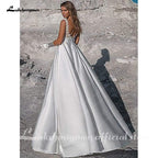 Vestido de novia sencillo de satén blanco NumberSea, corte A