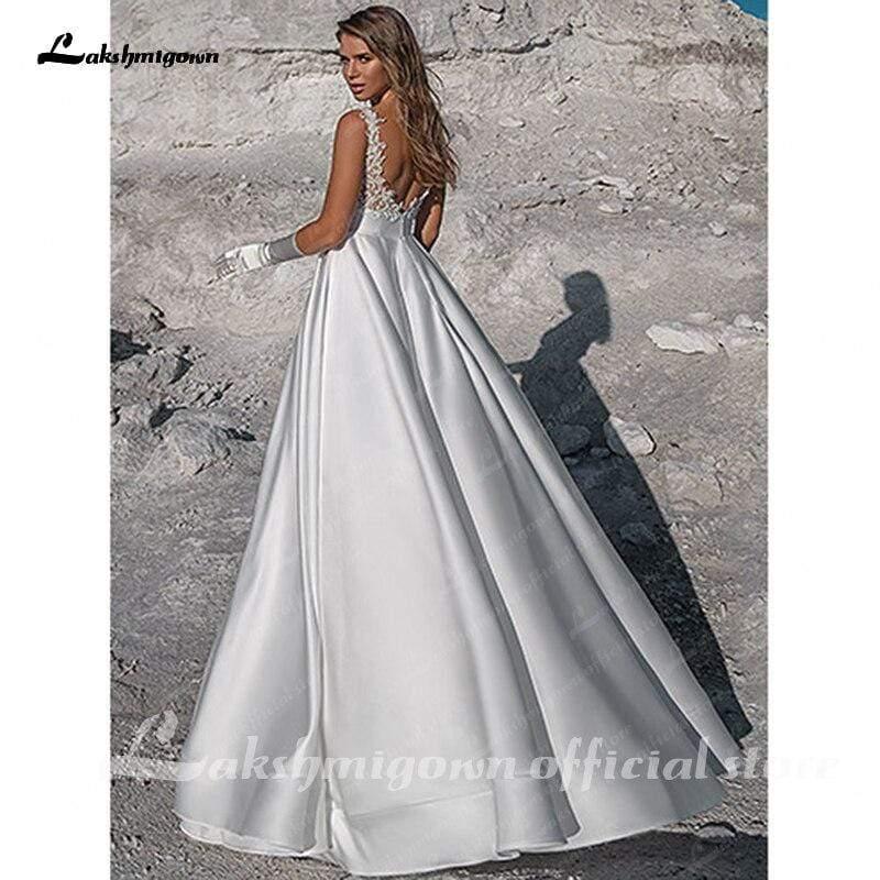 Vestido de novia sencillo de satén blanco NumberSea, corte A
