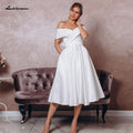 Vestido de novia sencillo de satén blanco NumberSea, largo hasta la rodilla