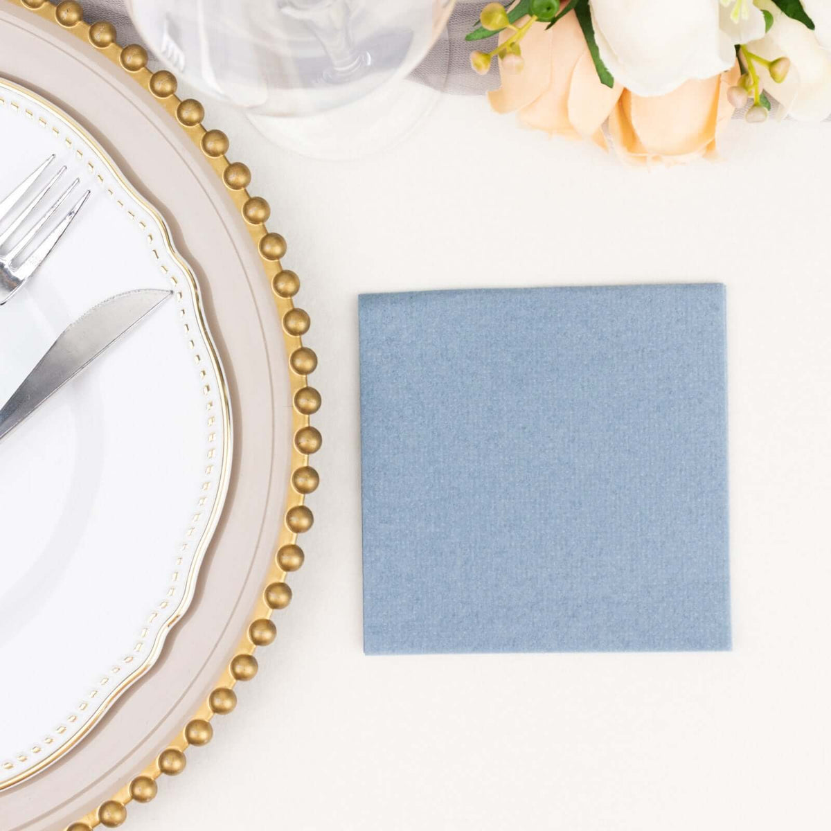 20 Pack Linen-Like Paper Napkins 5"x5" Dusty Blue - Soft Single-Use Airlaid Cocktail Napkins