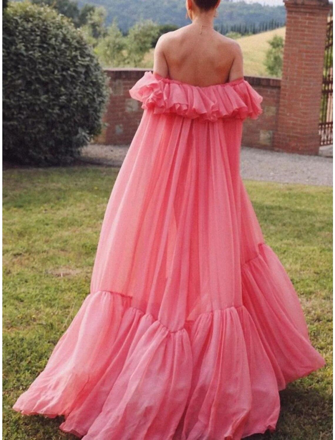 Etui-Linie Abendkleid Elegantes Kleid Formeller Hochzeitsgast Sweep/Pinselzug Kurzarm Schulterfrei Tüll mit Falten Rüschen