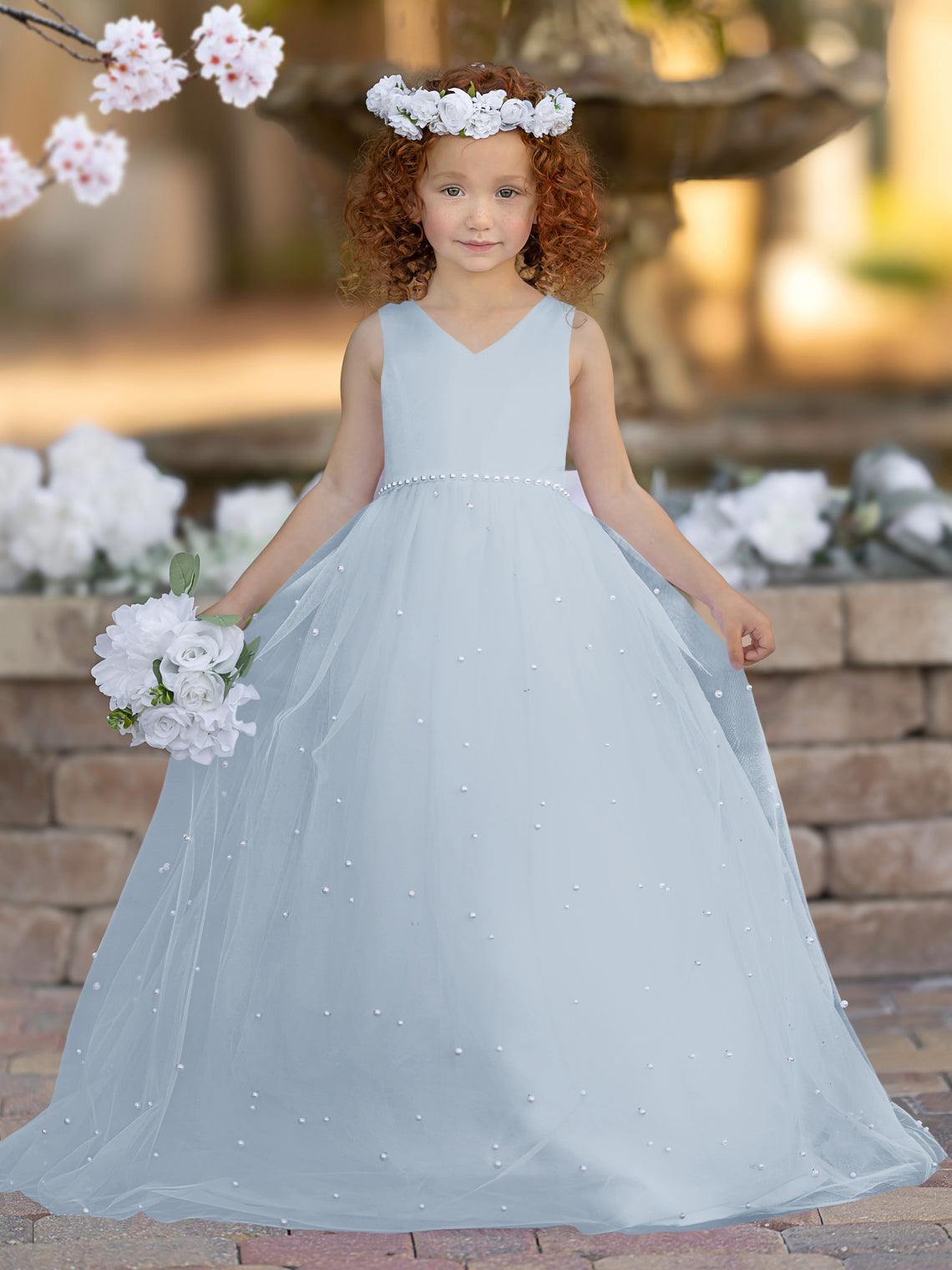 Elegante vestido de princesa de satén y tul para niña de las flores 