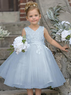Vestido de niña de las flores sin mangas con encaje de tul hasta la rodilla 