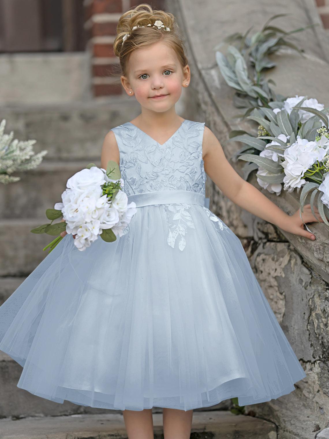 Vestido de niña de las flores sin mangas con encaje de tul hasta la rodilla 