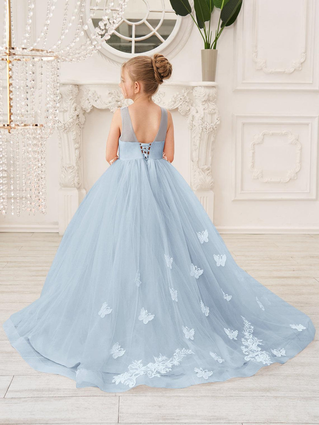Elegante vestido de tul sin mangas estilo princesa de corte A para niña de las flores 