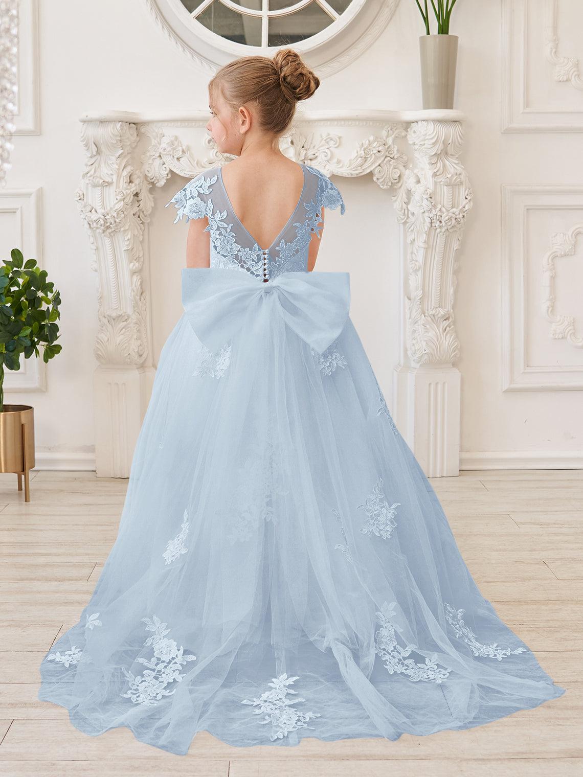 Vestido de princesa para primera comunión de niña de las flores, color marfil, con cola desmontable 