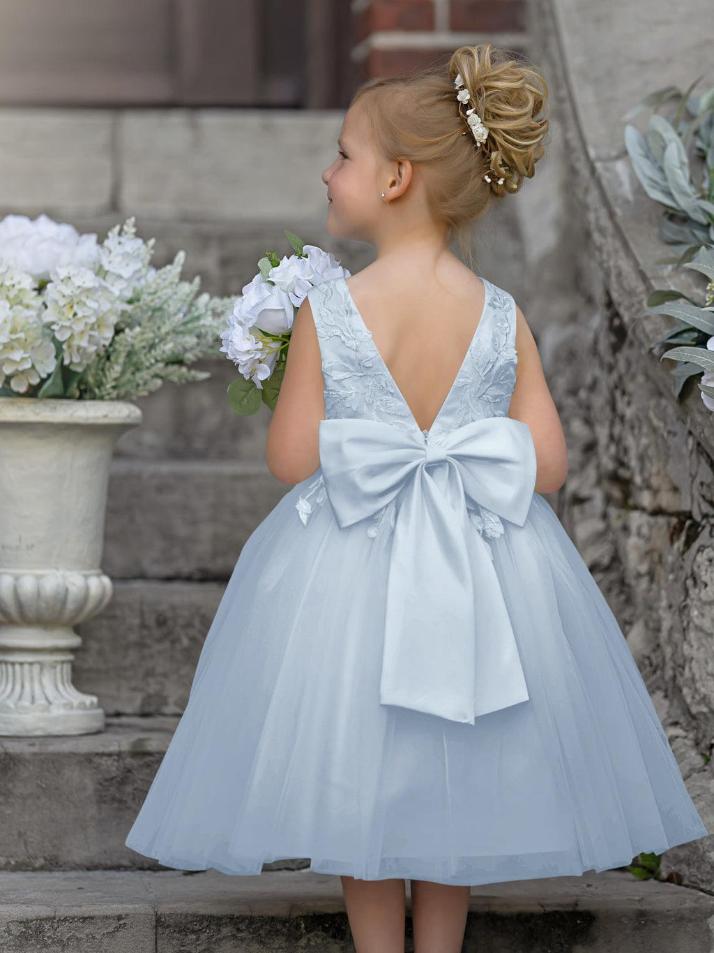 Vestido de niña de las flores sin mangas con encaje de tul hasta la rodilla 