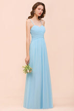 Sleeveles Sky Blue Aline Bridesmaid Dress Simple Maid of Honor Dress