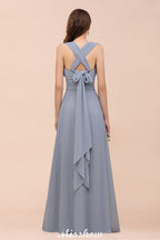 Vestido de dama de honor sin mangas, corte A, largo hasta el suelo, vestido formal